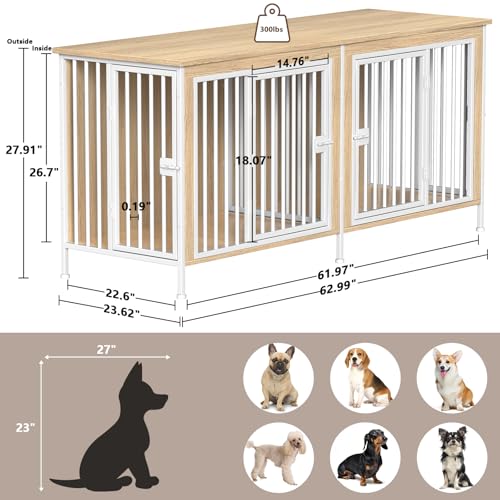 EasyCom XL Wooden Dog Crate Furniture for Medium and Large Breeds, 2 Doors A673
