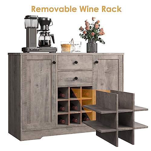 Farmhouse Buffet Sideboard Bar Cabinet with Storage, Dark Brown A255