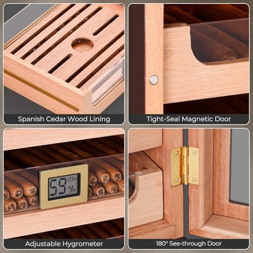 Cigar Humidor Cabinet for 250 Cigars with LED Light, Spanish Cedar Lining W1599