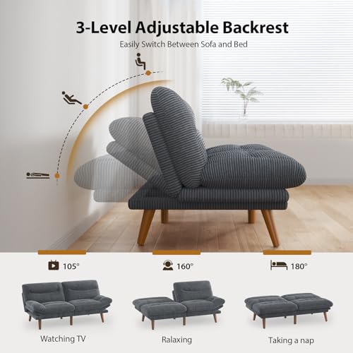 Pipishell Convertible Futon Sofa Bed, 66" Corduroy, Grey L81220