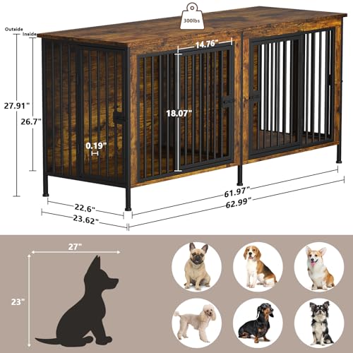 EasyCom XL Wooden Dog Crate Furniture for Medium and Large Breeds, 2 Doors A673