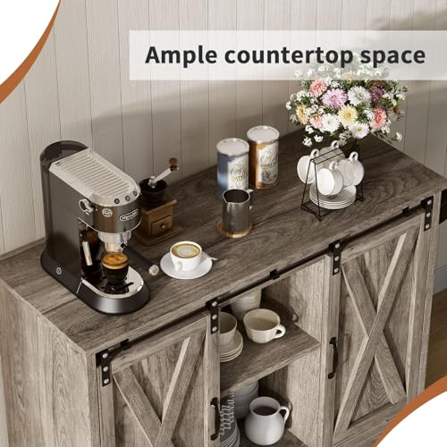 4 EVER WINNER Coffee Bar Cabinet with Sliding Barn Doors, 42" Sideboard Buffet, Espresso O37010