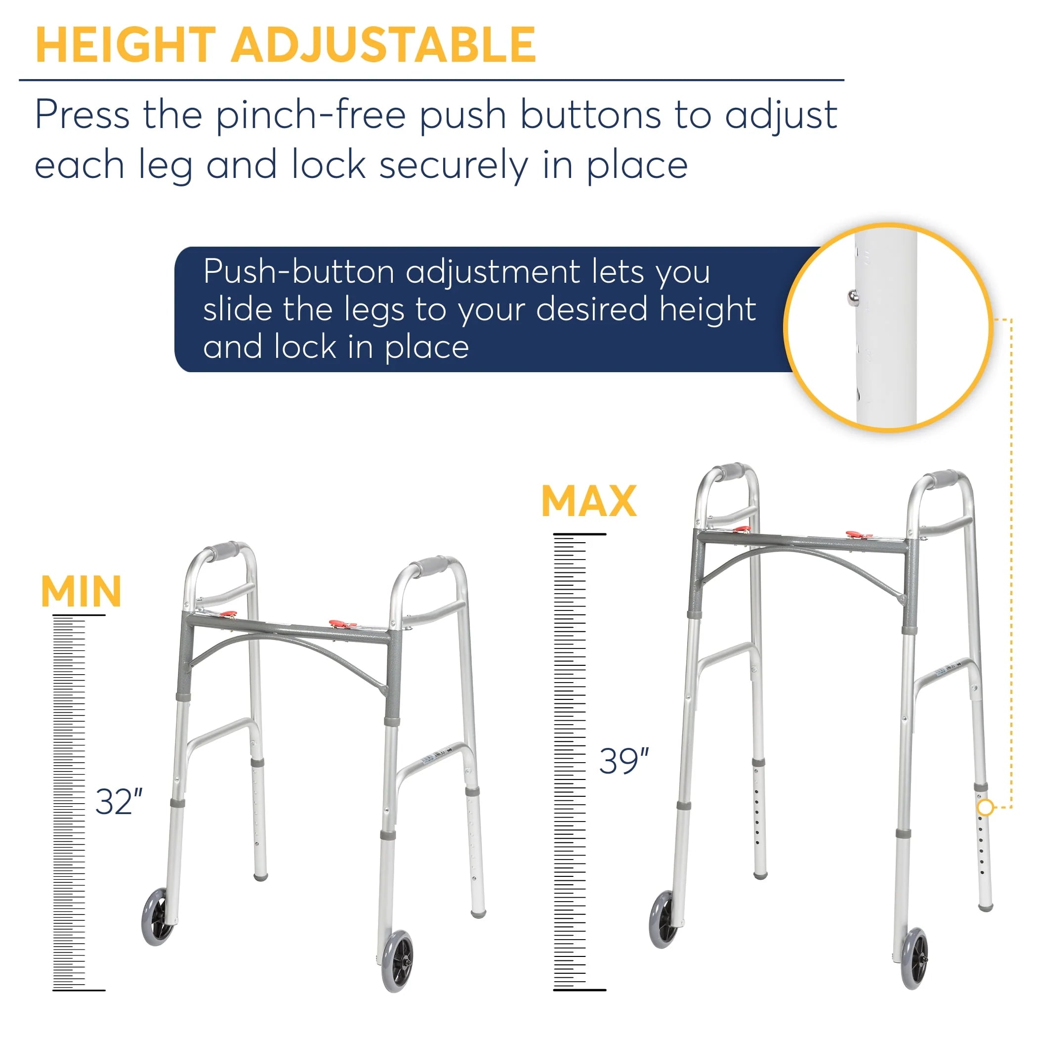 Drive Medical PreserveTech Deluxe Two Button Folding Walker with 5 Wheels B36706