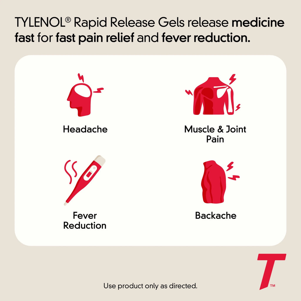 Tylenol Extra Strength Acetaminophen Rapid Release Gels, 100 ct H788