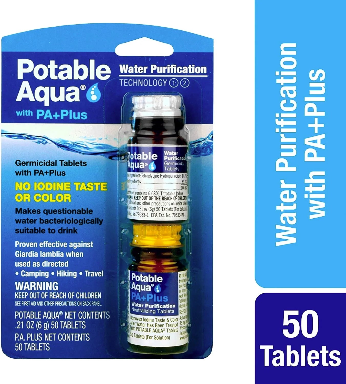 Potable Aqua Water Purification Tablets, 2 Bottles of 50 Count O370