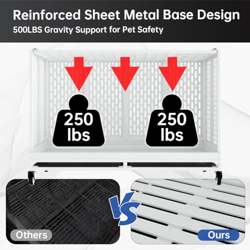 Heavy Duty Dog Crate with Wheels for Large Dogs, Folding Metal Cage with Removable Tray R395