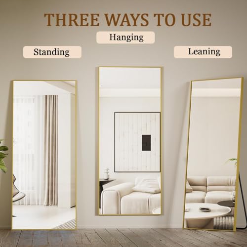 Koonmi Large Full Length Mirror with Stand, Aluminum Alloy Frame, Black G7504