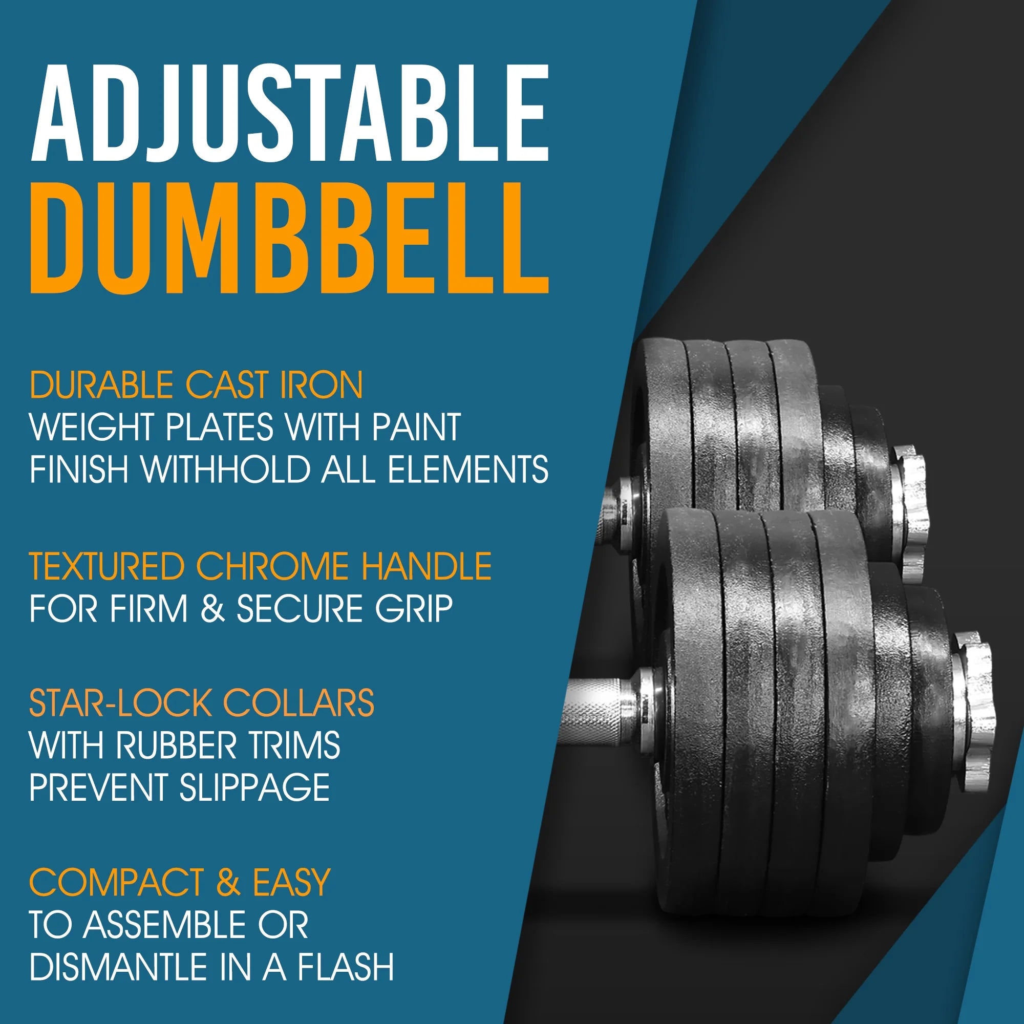Yes4All 60 lbs Adjustable Dumbbell Set, Cast Iron Pair G3731