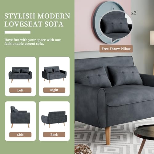 Vongrasig 47" Modern Loveseat Sofa, Mid Century Linen Fabric, Dark Gray O910