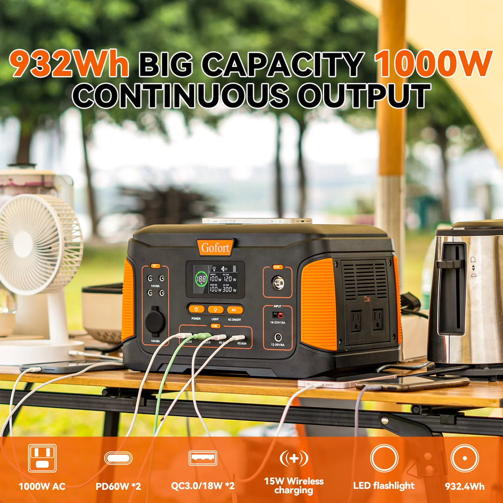 GOFORT Portable Power Station 932Wh 1000W Solar Generator for Home Outdoor RV Camping X305720