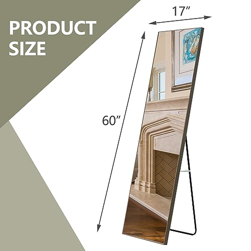 WIIS' IDEA Full Length Mirror with Stand, 59"x16" Floor Mirror, Black O584483