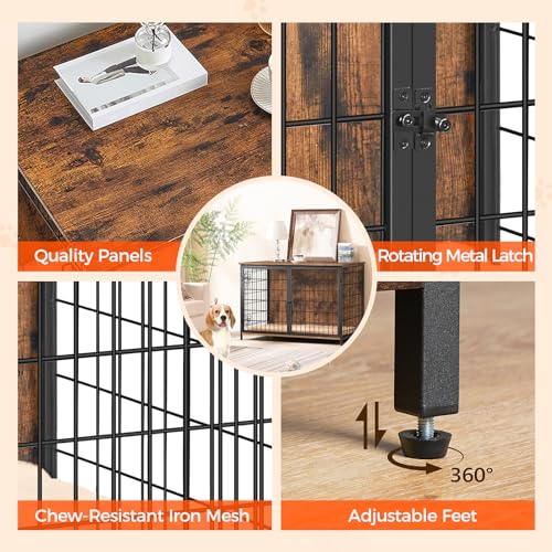 Wooden Dog Crate Furniture with Cushion, Double Doors, Greige X29262