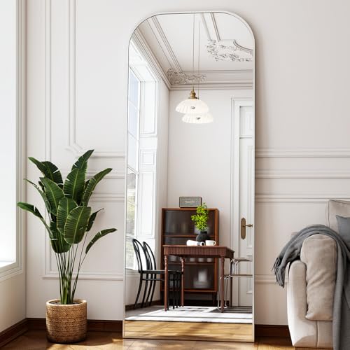 Full Length Mirror 56x21 Inch Arched Floor Standing Wall Mountable Black J48657