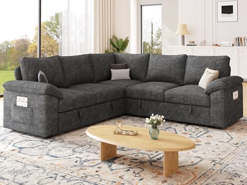 108 Inch U-Shaped Sectional Sleeper Sofa with Pull Out Bed, Dark Grey J60928