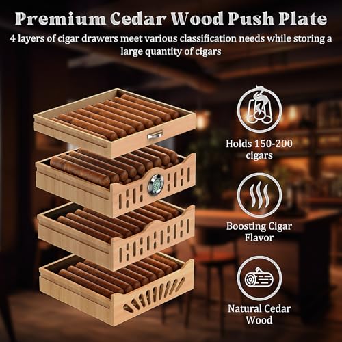 Glass Top Tabletop Cigar Humidor Cabinet with Spanish Cedar Tray, Black J2413