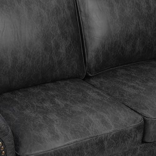 Mid-Century 3-Seater Sofa with Rivet Design, Removable Cover and Solid Wood Frame I150