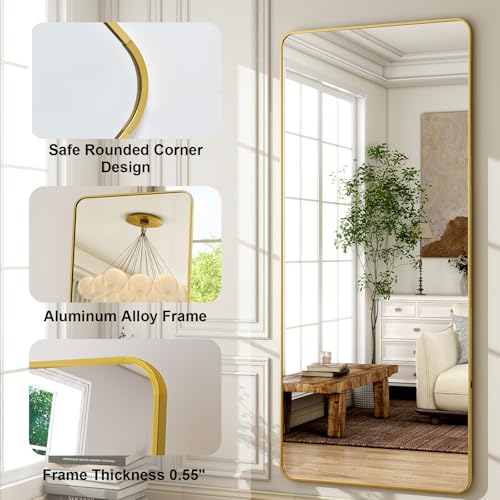 HARRITPURE 56" x 21" Rounded Full Length Floor Mirror with Aluminum Frame I85546