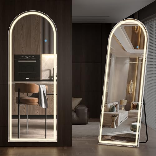 Arched Full Length Mirror with LED Lights, 60"x16" Floor Mirror with Stand T719302