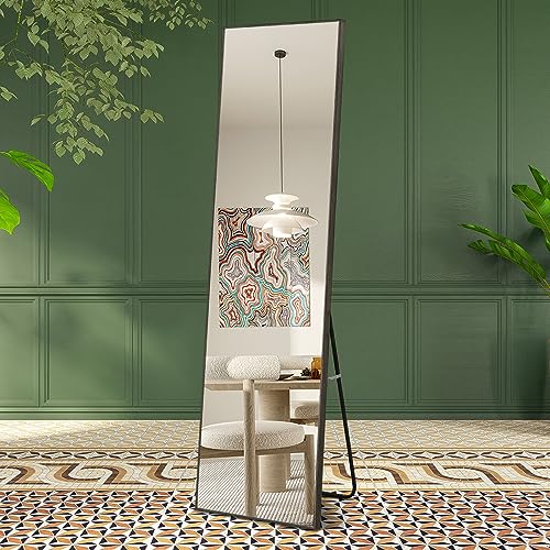 WIIS' IDEA Full Length Mirror with Stand, 59"x16" Floor Mirror, Black O584483