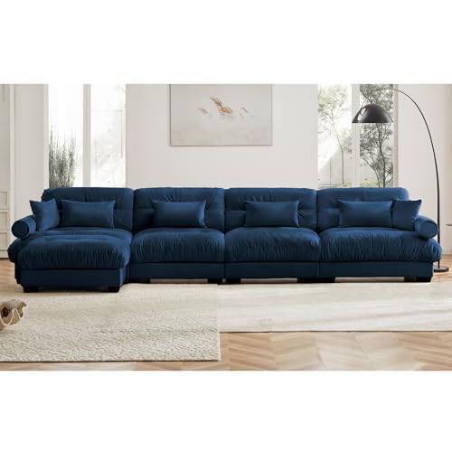 130" Modular Sectional Sofa with Movable Ottoman, Velvet Upholstered, Green Y4976