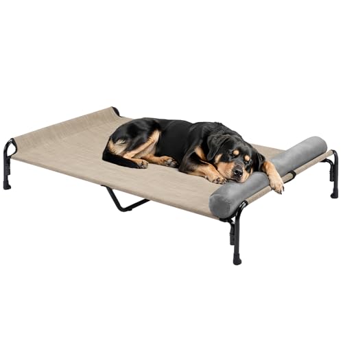 Veehoo Large Elevated Dog Bed, Outdoor Raised Cot with Removable Headrest, Breathable Washable Mesh R9070