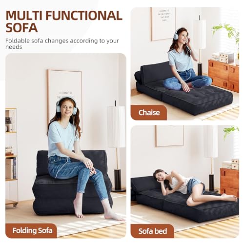 GYUTEI Folding Sofa Bed Convertible Sleeping Chair with Corduroy Fabric, Grayish Blue E807