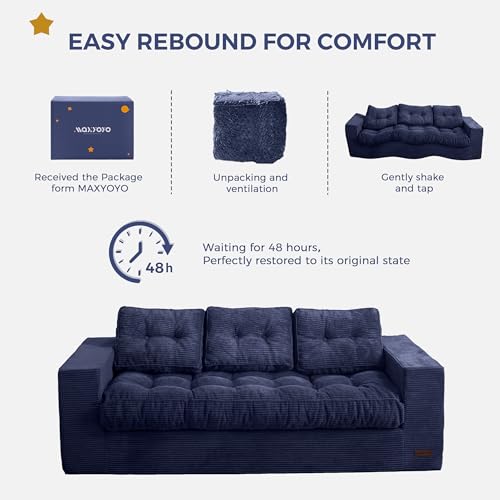 MAXYOYO 3 Seater Boneless Floor Sofa with Tufted Cushion, Beige A96326