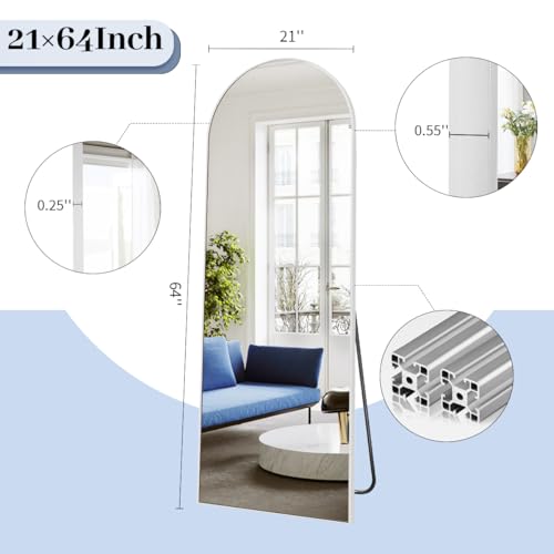 BEAUTYPEAK 65"x24" Arched Full Length Floor Mirror, Black D361