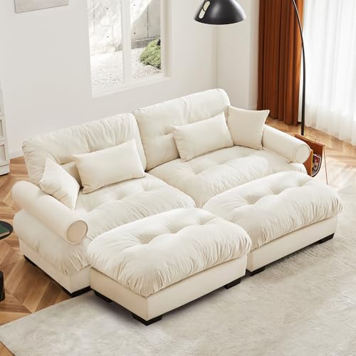 130" Modular Sectional Sofa with Movable Ottoman, Velvet Upholstered, Green Y4976