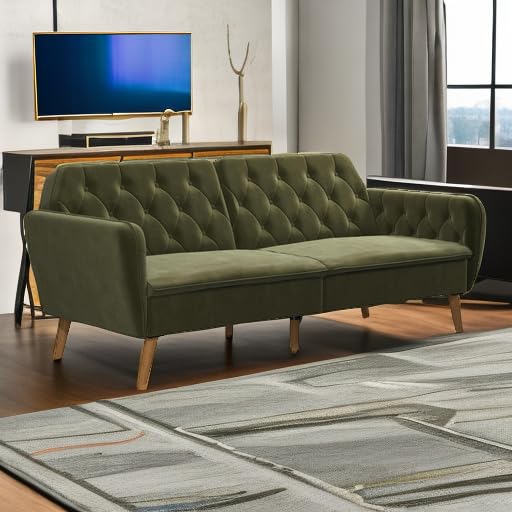 Novogratz Tallulah Memory Foam Futon Convertible Couch, Camel Faux Leather F5939