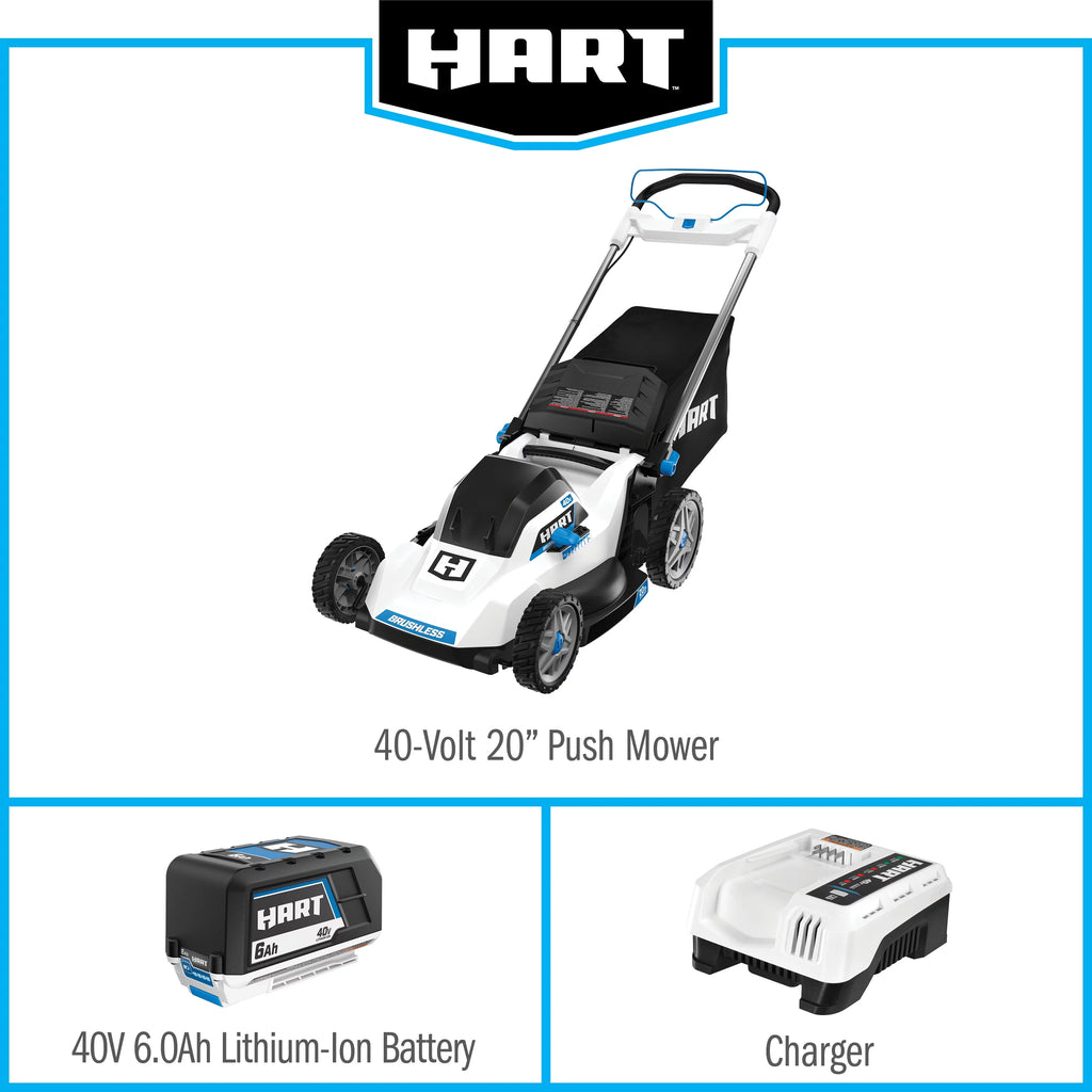 HART 40-Volt 20-inch Cordless Brushless Push Mower Kit with 6.0Ah Battery L25946