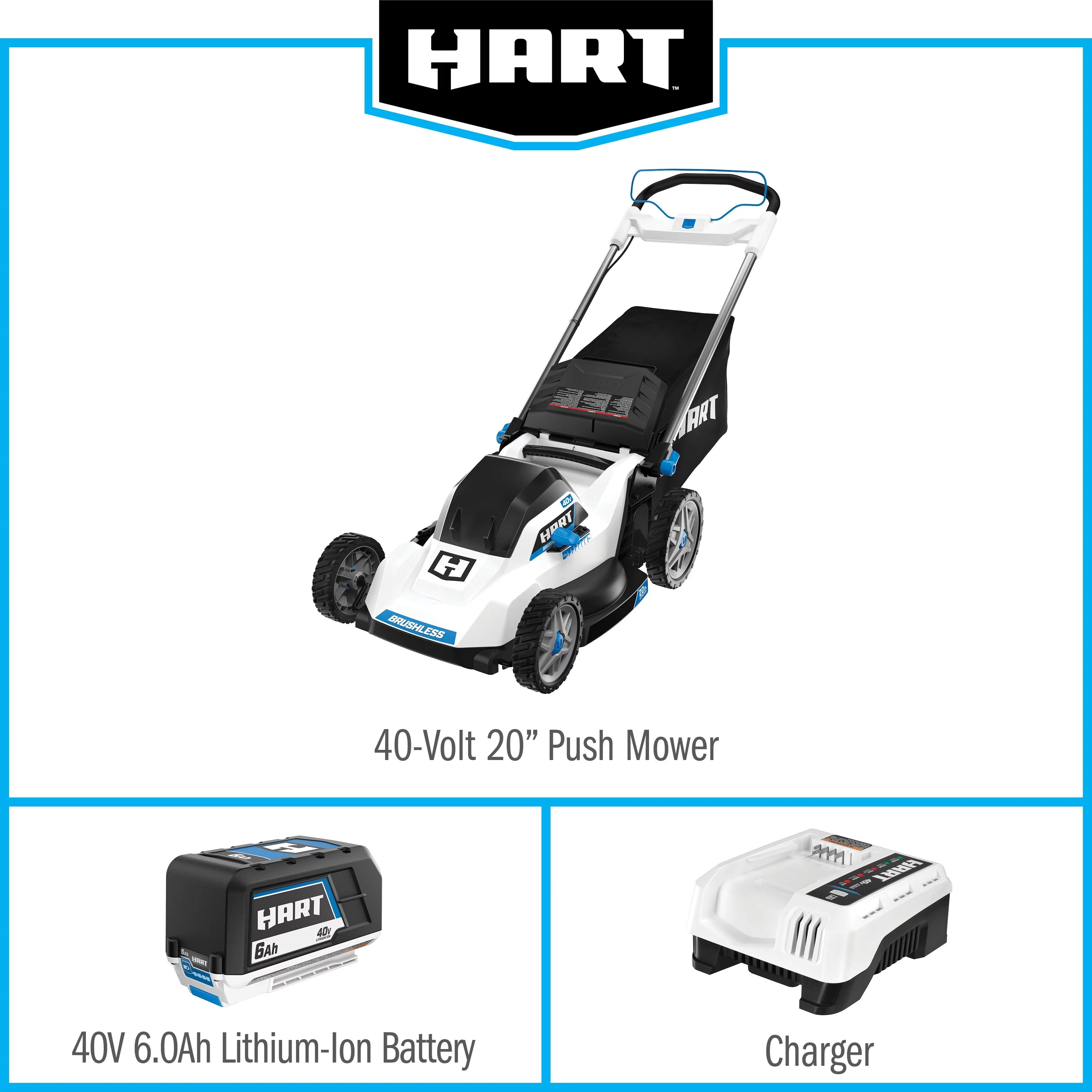 HART 40-Volt 20-inch Cordless Brushless Push Mower Kit with 6.0Ah Battery L25946