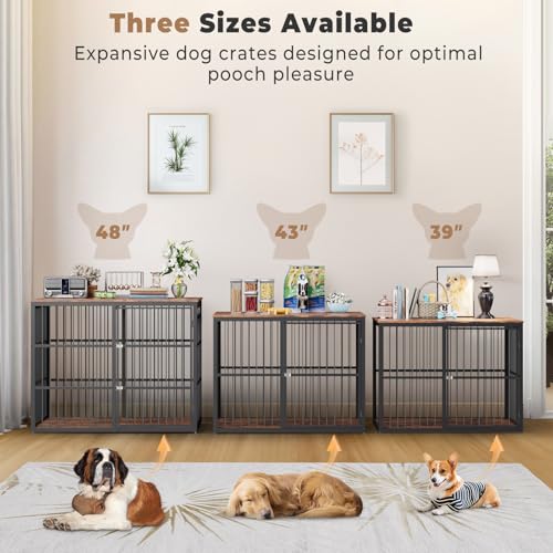 43'' Dog Crate Furniture with 3 Doors, XL Wooden End Table for Medium to Large Dogs M2208