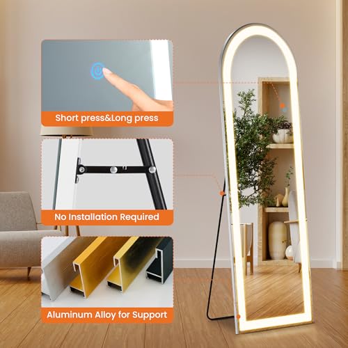 Arched Full Length Mirror with LED Lights, 60"x16" Floor Mirror with Stand T719302