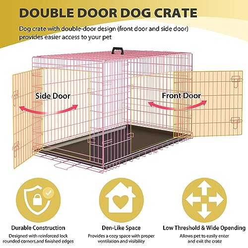 BestPet 42 Inch Folding Metal Wire Dog Crate with Double-Door and Removable Tray O49217