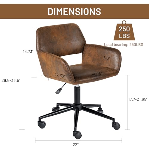 FurnitureR Fabric Upholstered Office Chair with Wheels, Adjustable Mid Back, Beige O766754