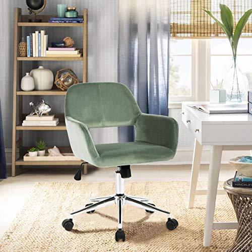 FurnitureR Fabric Upholstered Office Chair with Wheels, Adjustable Mid Back, Beige O766754
