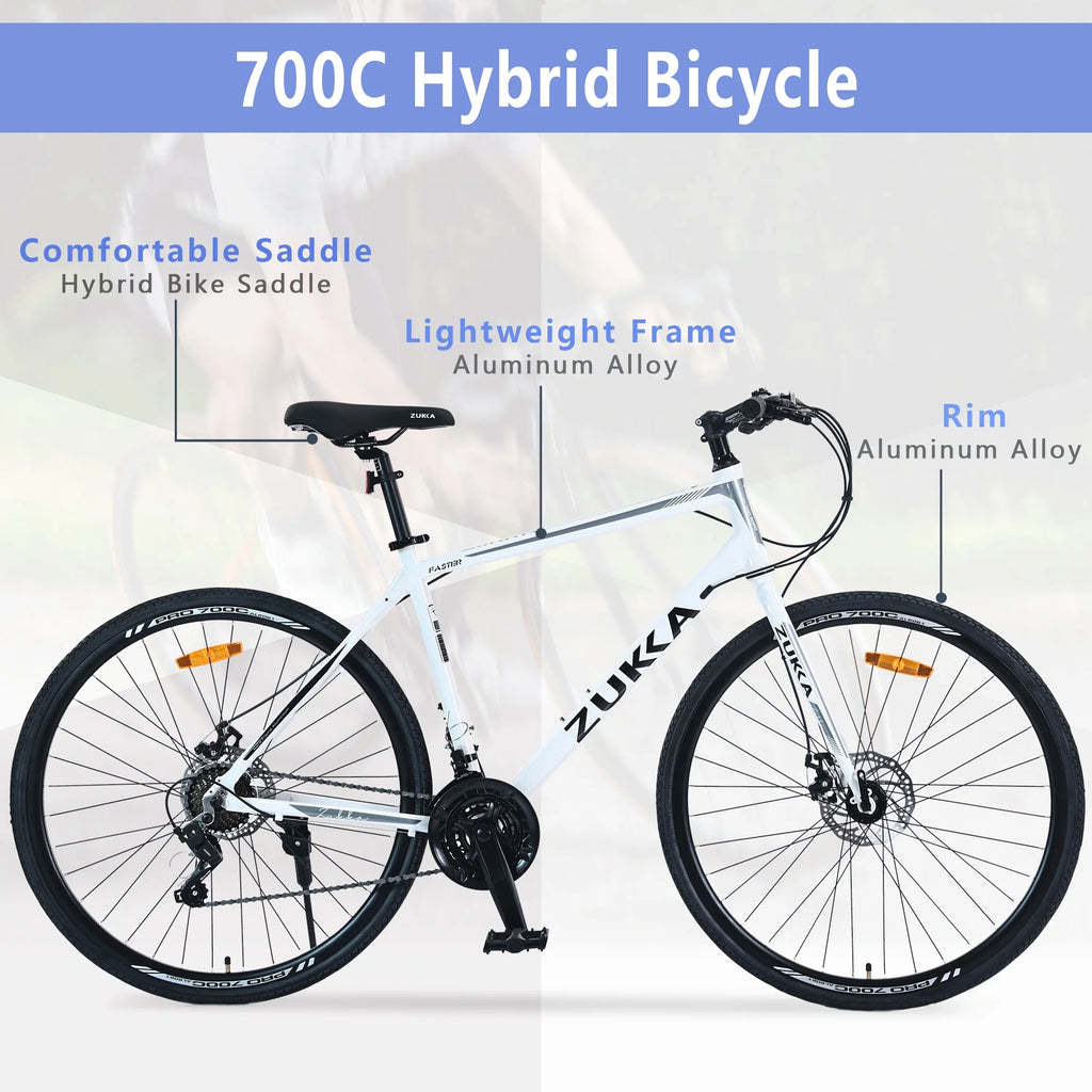 RooRuns 21 Speed Hybrid Bike Disc Brake 700C City Bicycle G1489