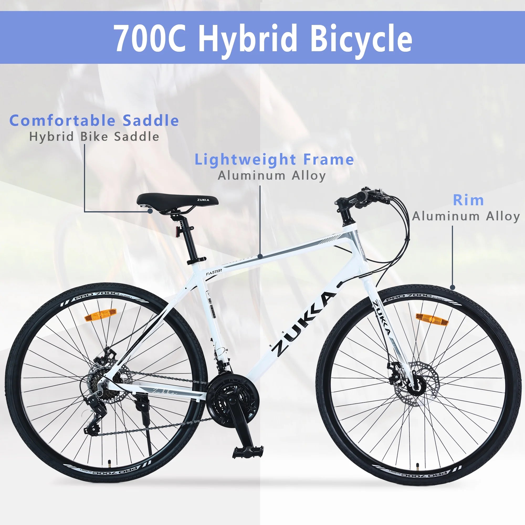 RooRuns 21 Speed Hybrid Bike Disc Brake 700C City Bicycle G1489