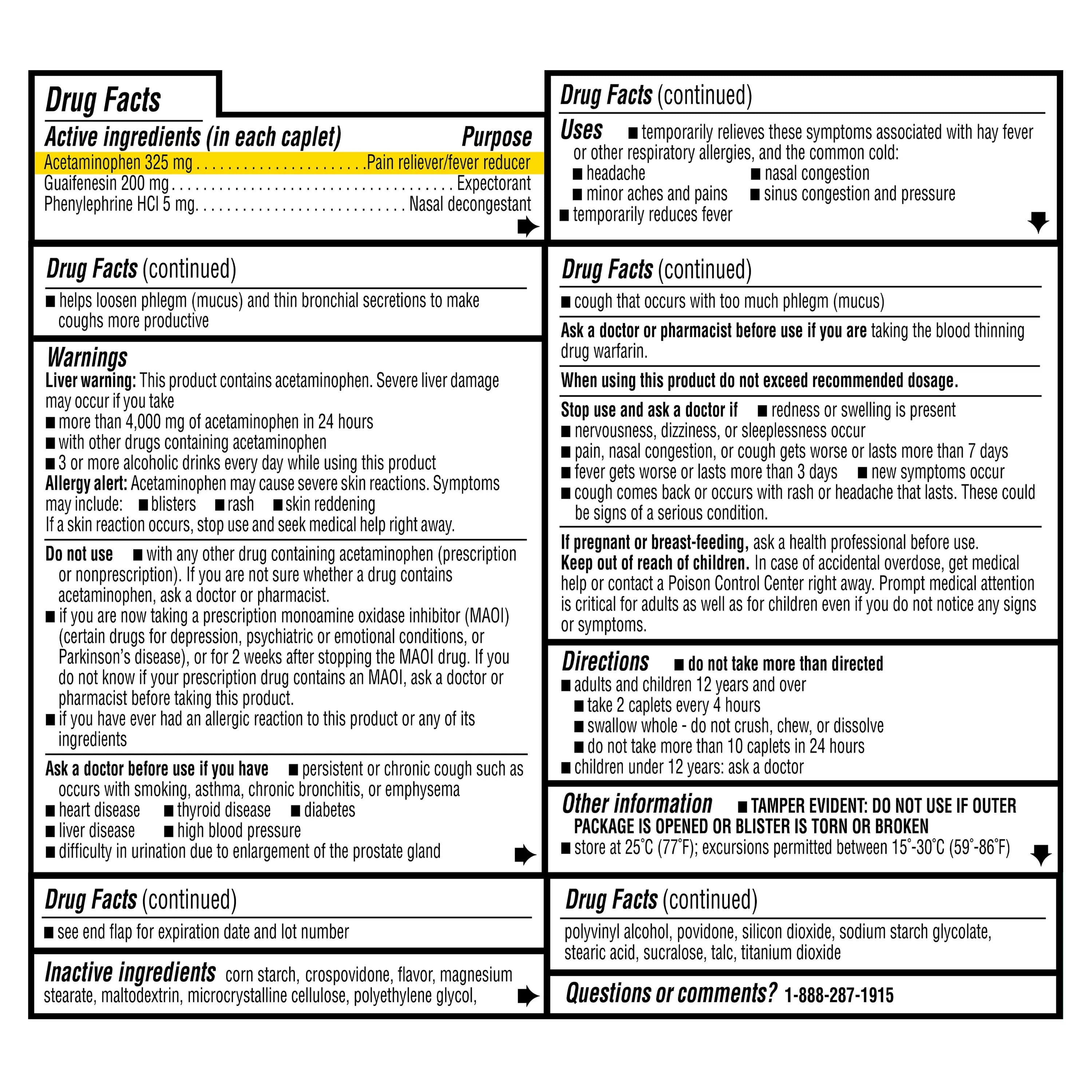 Equate Severe Sinus Congestion & Pain Acetaminophen Caplets 325mg, 24 Count A482062