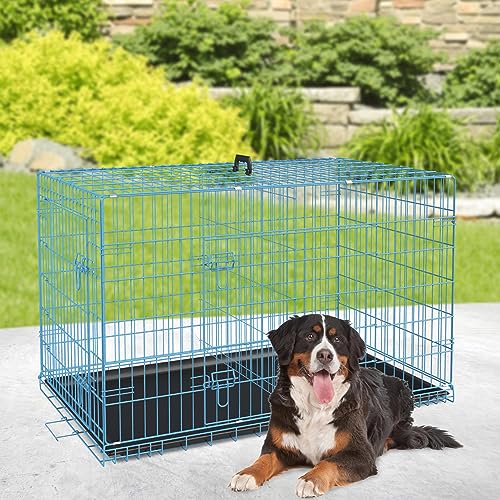 BestPet 42 Inch Folding Metal Wire Dog Crate with Double-Door and Removable Tray O49217