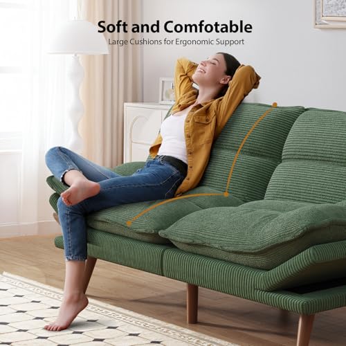Pipishell Convertible Futon Sofa Bed, 66" Corduroy, Grey L81220