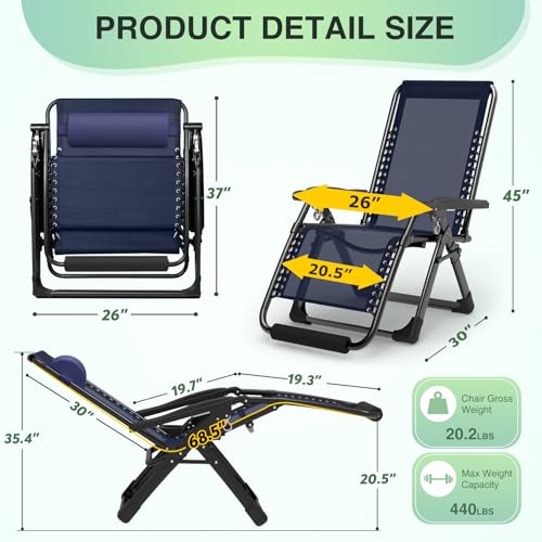 Suteck Zero Gravity Chair Reclining Camping Lounge with Removable Cushion and Cup Holder Z41184