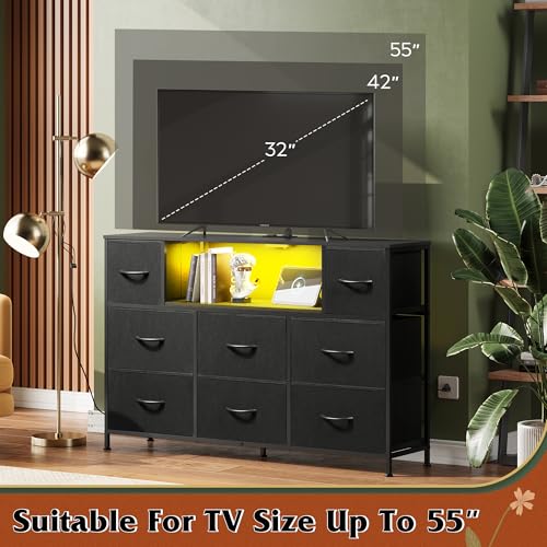 WLIVE Dresser for Bedroom with Charging Station and LED Lights, 8 Drawer R754