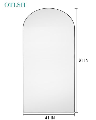 Arched Floor Mirror 58"x18" Full Length with Stand, Aluminum Frame, Black S856658
