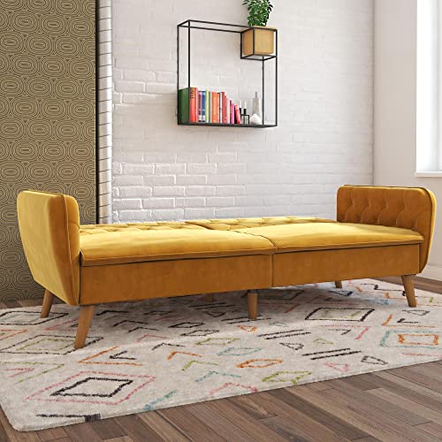 Novogratz Tallulah Memory Foam Futon Convertible Couch, Camel Faux Leather F5939