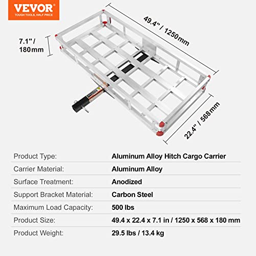 VEVOR Hitch Cargo Carrier 500lbs Capacity Aluminum with Folding Ramp for 2" Receiver B436
