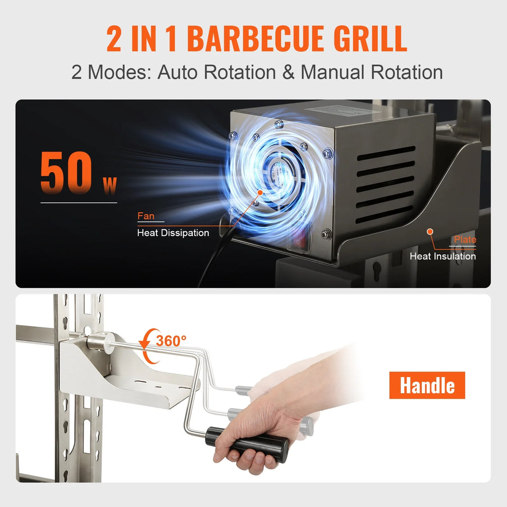 SKYSHALO 46" Rotisserie BBQ Grill for Pig Lamb Chicken J159