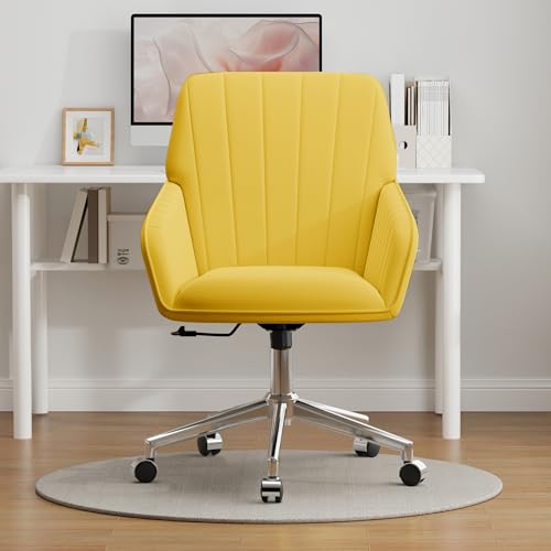 Velvet Home Office Chair with Gold Base, Swivel Desk Chair with Wheels (Cream) Z435471