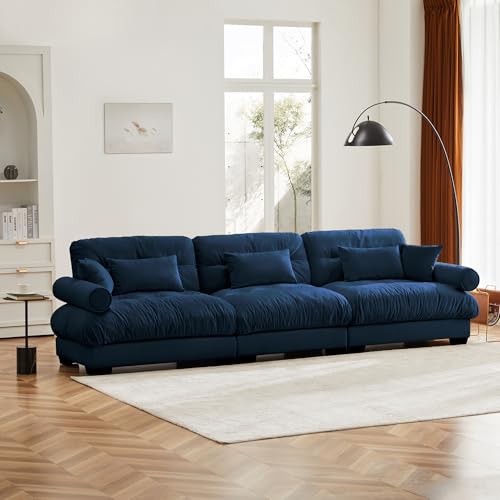 130" Modular Sectional Sofa with Movable Ottoman, Velvet Upholstered, Green Y4976